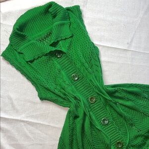 Green Crochet Knit Button-Up Dress